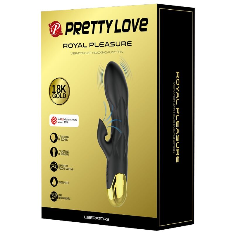 PRETTY LOVE - BLACK RECHARGEABLE GOLD PLATED LUXURY RABBIT VIBRATOR
